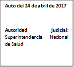 Auto del 24 de abril de 2017

Autoridad judicial: Superintendencia Nacional de Salud

Decisi�n: Rechazar la competencia y remitir el asunto al Consejo Superior de la Judicatura

