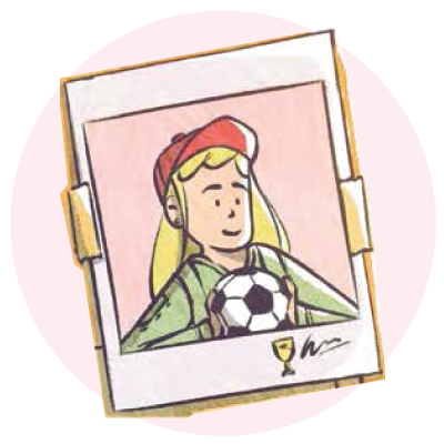 Ilustración de una fotografía de una niña sonriente con un balón de futbol